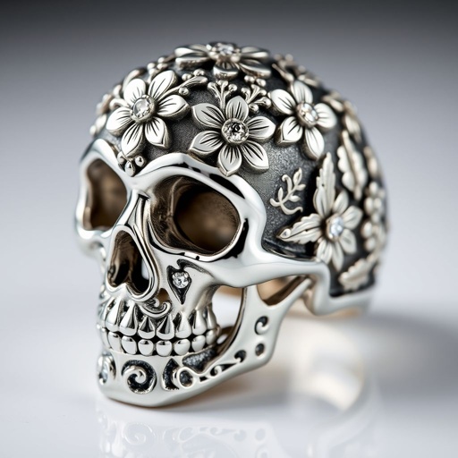 Sugar skull ring with white topaz accents set in flowers