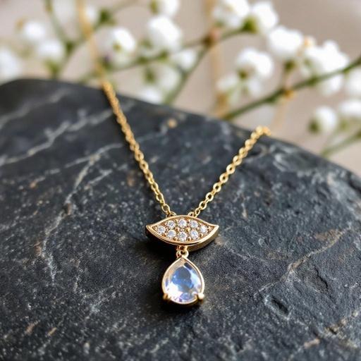 Луна полумесяцем с мелкими камушками и маленький в виде кристала лунный камень подвеска