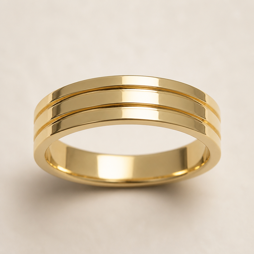 A minimalist women's ring made of gold
using the attached image as a visual reference, create A minimalist women's ring made of gold. photorealistic, just the design no text