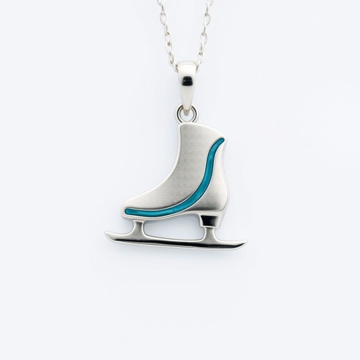 Silver Pendant shape one ice skate with turquoise stripe inside the low thin part blade