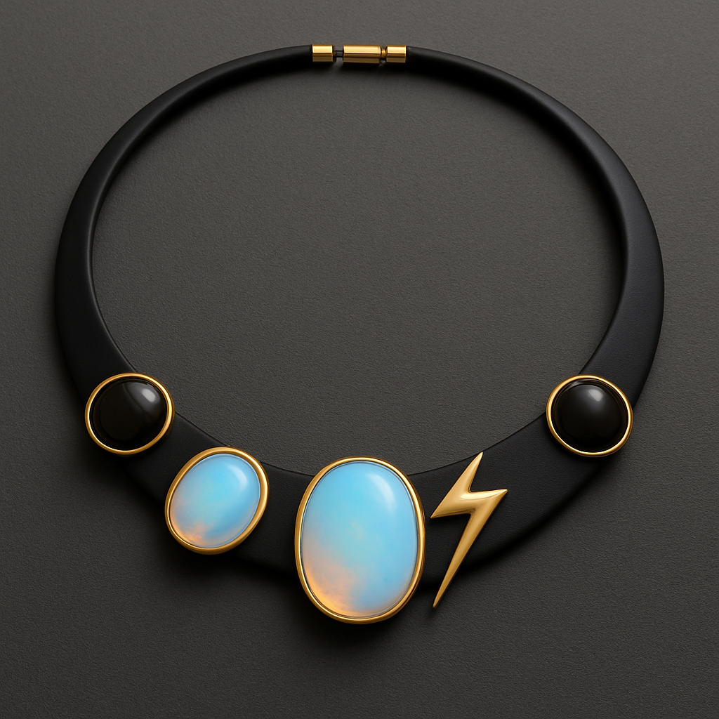 Opalite and onyx collar with a gold lightening strikes