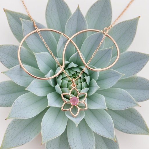 Серьги небольшие кольца, подвеска в виде золотого лотоса шестью лепестками с маленьким розовым кварцем по центру