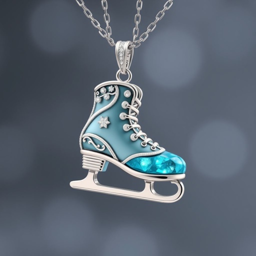 Pendant shape one ice skate with turquoise blade