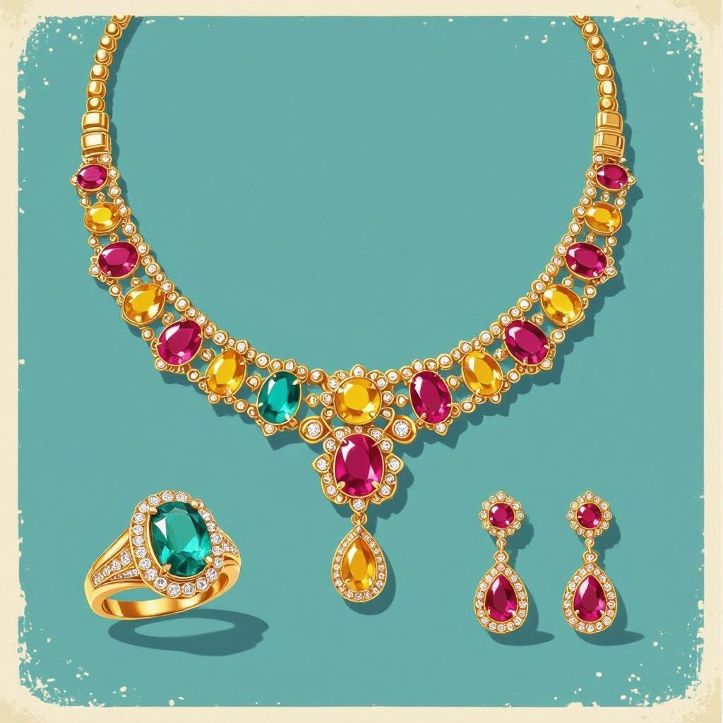 Necklace and ring and earring with luxury colorful jewel with gold