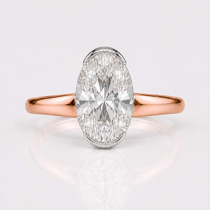 can we make the rose gold band tapered
edit the attached jewelry design with these instructions: can we make the rose gold band tapered. keep it photorealistic, just the design no text