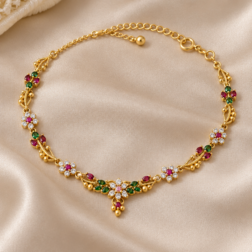 A women's anklet
using the attached image as a visual reference, create A women's anklet. photorealistic, just the design no text