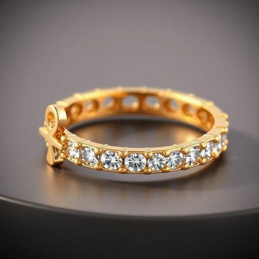 Create a gold full eternity ring with ankh shaped claws 