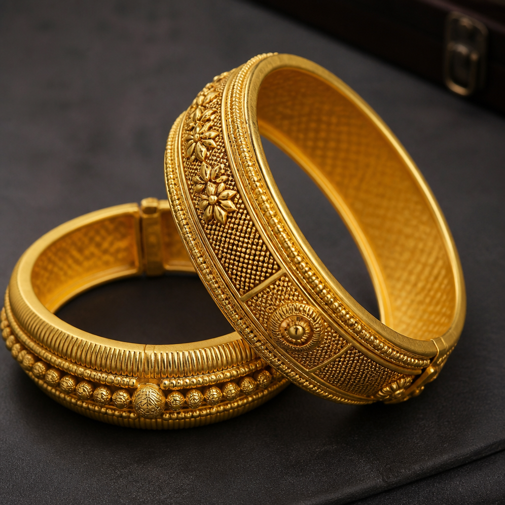 A ethnic men's bracelet made of gold. make maching kada as in the photo it should be big like the photo
photorealistic jewelry design, A ethnic men's bracelet made of gold. make maching kada as in the photo it should be big like the photo, ethnic style, just the design no text