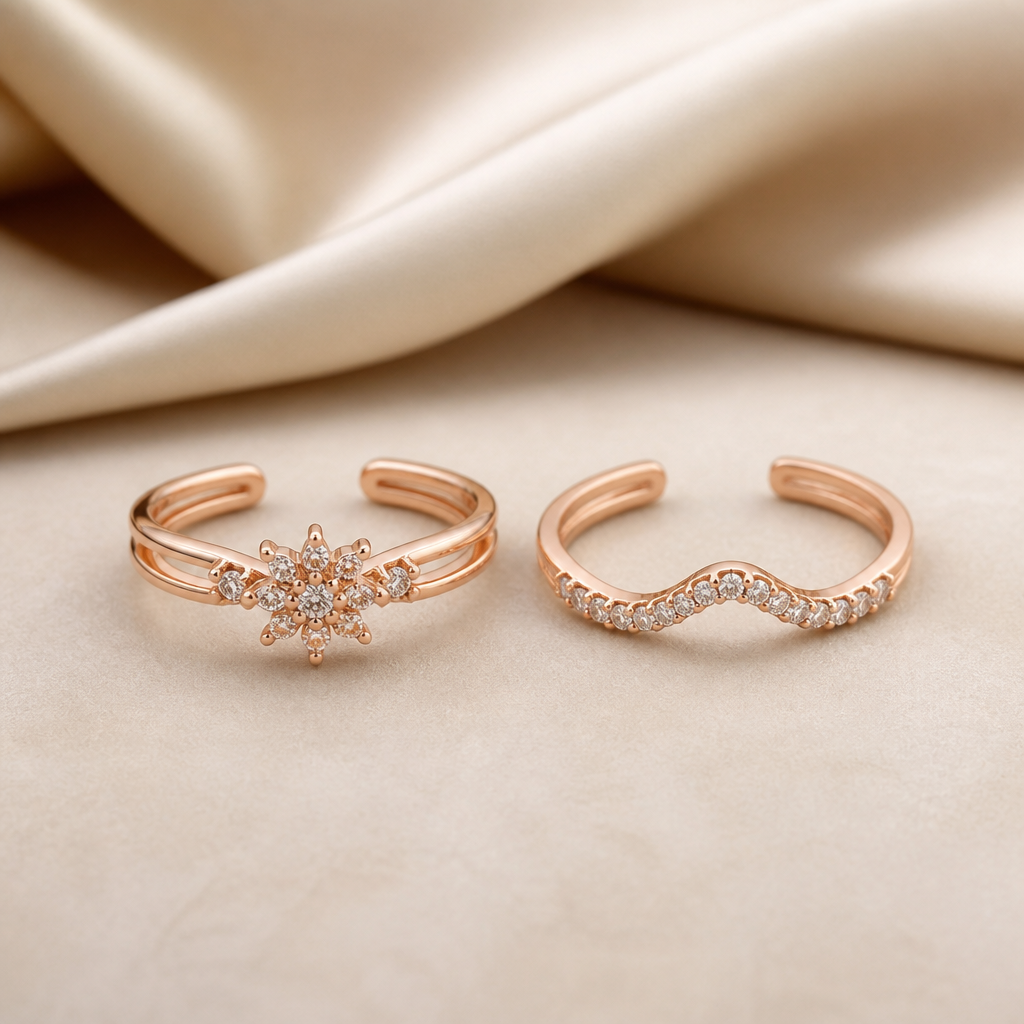 Rose gold diamond toe rings
photorealistic jewelry design, Rose gold diamond toe rings , just the design no text