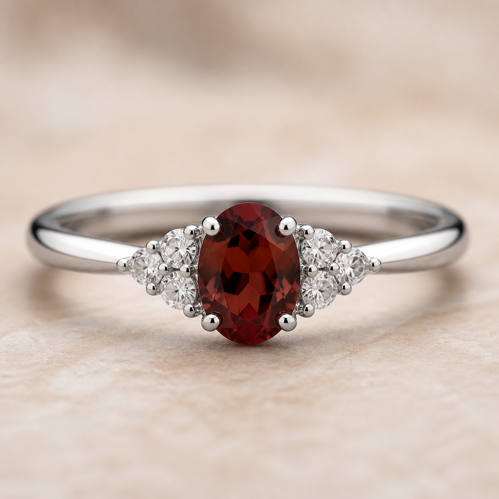A cocktail women's ring made of white gold with diamond and garnet stones suitable for party, minimalist, simple and delicate, clean lines
photorealistic jewelry design, A cocktail women's ring made of white gold with diamond and garnet stones suitable for party, minimalist, simple and delicate, clean lines, cocktail style, just the design no text