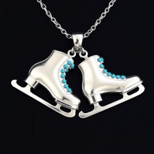 Pendant silver with stylized ice figure skating skates. Remove boots and leave only lowest part of skates. Add turquoise