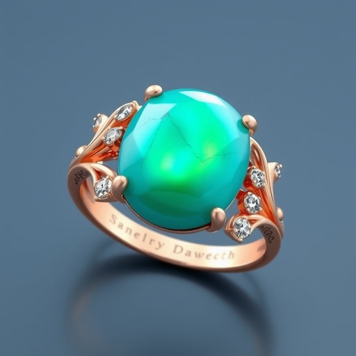 Ladies ring with diamond & single big turquoise 