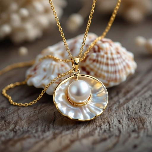 Украшение на шею золотая цепочка с подвеской в виде ракушки с жемчугом внутри