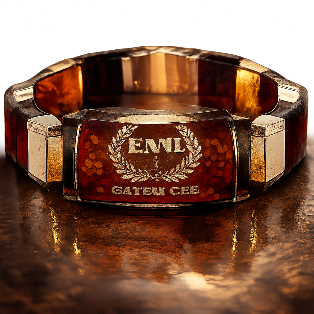 Naturalus Gintaras Gintaras zaliava, EVW champion logo ant gintarinio gabalo vyriska apyranke raudonas gintaras juodas gintaras balatas gintaras prabangus kvadratinis staciakampis stalo pavidalu