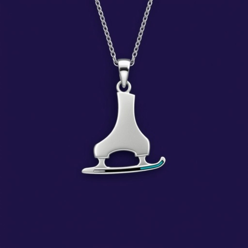 Silver Pendant shape one ice skate with turquoise stripe inside the low thin part blade