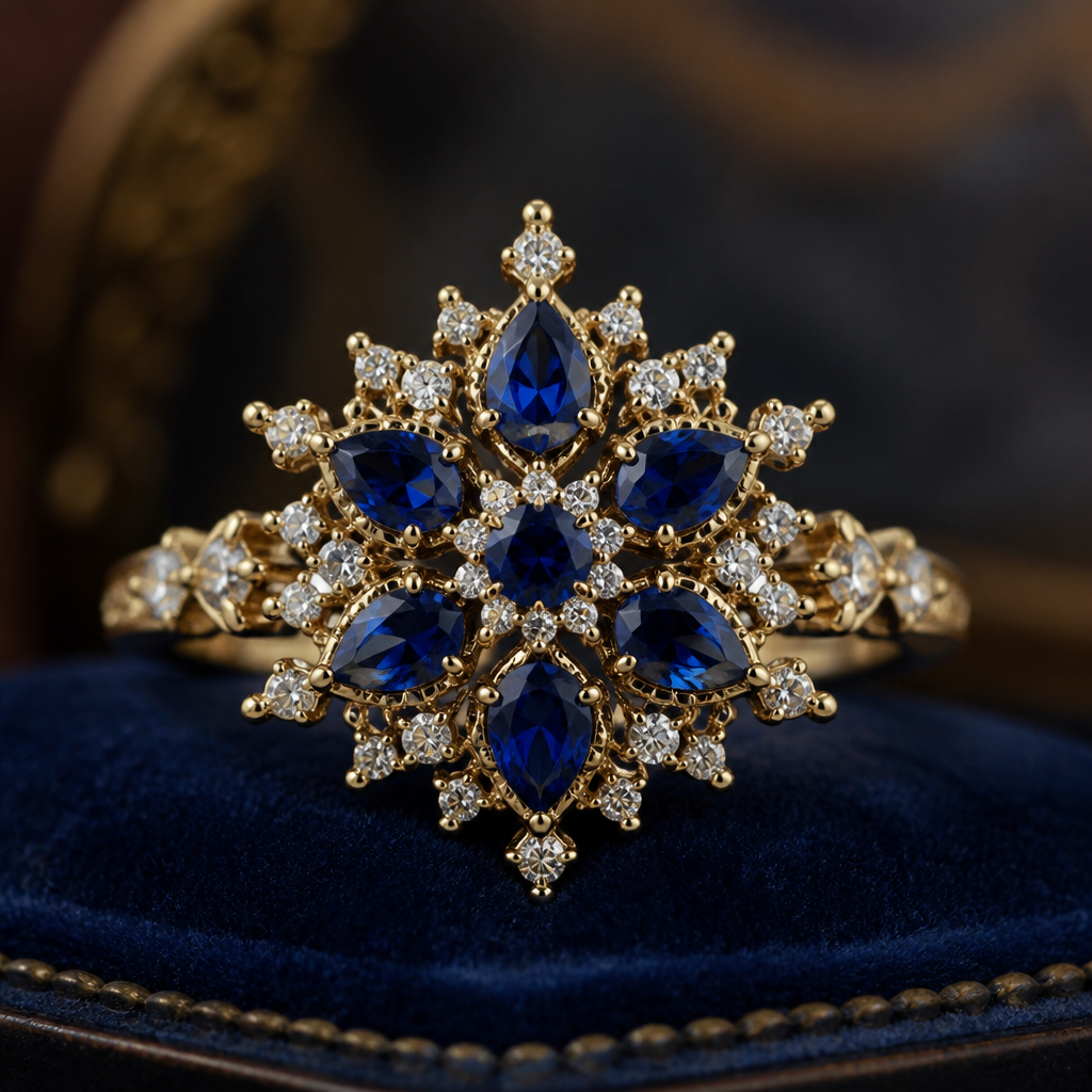 Here’s a strong base prompt you can reuse, followed by variations to create different styles:
⸻
🔷 Base Prompt
“Luxury blue sapphire snowflake ring, intricate geometric star design, cluster of deep royal blue sapphires at center, surrounded by delicate diamond accents, set in white and yellow gold, ultra-detailed, macro jewelry photography, soft diffused lighting, shallow depth of field, elegant feminine aesthetic, high-end editorial style, 8k resolution”
⸻
🔁 Variations for More Creative Outputs
1. Vintage Royal Style
“Antique-inspired blue sapphire snowflake ring, Victorian design, deep blue gemstones with old-cut diamonds, warm gold setting, moody lighting, dark velvet background, royal jewelry aesthetic, dramatic shadows”
2. Minimal Luxury
“Modern minimalist sapphire cluster ring, geometric snowflake pattern, clean white gold band, subtle diamond accents, bright studio lighting, soft neutral background, luxury catalog photography”
3. Dramatic Close-Up
“Extreme macro shot of blue sapphire diamond ring, sparkling facets, high contrast lighting, black background, cinematic luxury jewelry ad, hyper-realistic detail”
4. Romantic / Soft Look
“Blue sapphire floral snowflake ring, glowing diamonds, soft pink and cream background, dreamy lighting, romantic bridal jewelry style, ethereal glow”
5. High Fashion Editorial
“Avant-garde sapphire statement ring, bold geometric snowflake design, glossy skin hand model, fashion magazine style, sharp lighting, luxury campaign aesthetic”
6. Icy Winter Theme
“Snowflake-inspired sapphire ring, icy blue tones, diamonds sparkling like frost, cool lighting, winter theme, frozen crystal aesthetic, white background with snow texture”
7. Gold Emphasis
“Blue sapphire cluster ring with intricate yellow gold lattice, diamond-encrusted frame, warm lighting, rich luxury tone, jewelry showcase photography”
8. Artistic / Abstract
“Abstract sapphire and diamond snowflake ring, artistic lighting reflections, prismatic colors, creative composition, fine art jewelry photography”
photorealistic jewelry design, Here’s a strong base prompt you can reuse, followed by variations to create different styles:
⸻
🔷 Base Prompt
“Luxury blue sapphire snowflake ring, intricate geometric star design, cluster of deep royal blue sapphires at center, surrounded by delicate diamond accents, set in white and yellow gold, ultra-detailed, macro jewelry photography, soft diffused lighting, shallow depth of field, elegant feminine aesthetic, high-end editorial style, 8k resolution”
⸻
🔁 Variations for More Creative Outputs
1. Vintage Royal Style
“Antique-inspired blue sapphire snowflake ring, Victorian design, deep blue gemstones with old-cut diamonds, warm gold setting, moody lighting, dark velvet background, royal jewelry aesthetic, dramatic shadows”
2. Minimal Luxury
“Modern minimalist sapphire cluster ring, geometric snowflake pattern, clean white gold band, subtle diamond accents, bright studio lighting, soft neutral background, luxury catalog photography”
3. Dramatic Close-Up
“Extreme macro shot of blue sapphire diamond ring, sparkling facets, high contrast lighting, black background, cinematic luxury jewelry ad, hyper-realistic detail”
4. Romantic / Soft Look
“Blue sapphire floral snowflake ring, glowing diamonds, soft pink and cream background, dreamy lighting, romantic bridal jewelry style, ethereal glow”
5. High Fashion Editorial
“Avant-garde sapphire statement ring, bold geometric snowflake design, glossy skin hand model, fashion magazine style, sharp lighting, luxury campaign aesthetic”
6. Icy Winter Theme
“Snowflake-inspired sapphire ring, icy blue tones, diamonds sparkling like frost, cool lighting, winter theme, frozen crystal aesthetic, white background with snow texture”
7. Gold Emphasis
“Blue sapphire cluster ring with intricate yellow gold lattice, diamond-encrusted frame, warm lighting, rich luxury tone, jewelry showcase photography”
8. Artistic / Abstract
“Abstract sapphire and diamond snowflake ring, artistic lighting reflections, prismatic colors, creative composition, fine art jewelry photography”
, vintage style, just the design no text