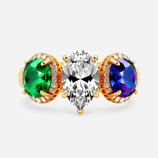 3 stone ring , 2 oval 4ct. Stone, 1 pear shape 3ct. diamond 