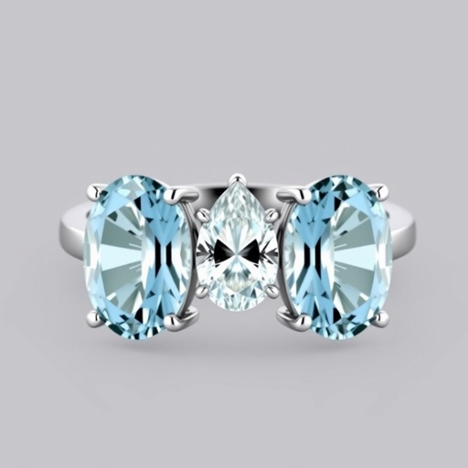 3 stone ring , 2 oval 4ct. Stone, 1 pear shape diamond 