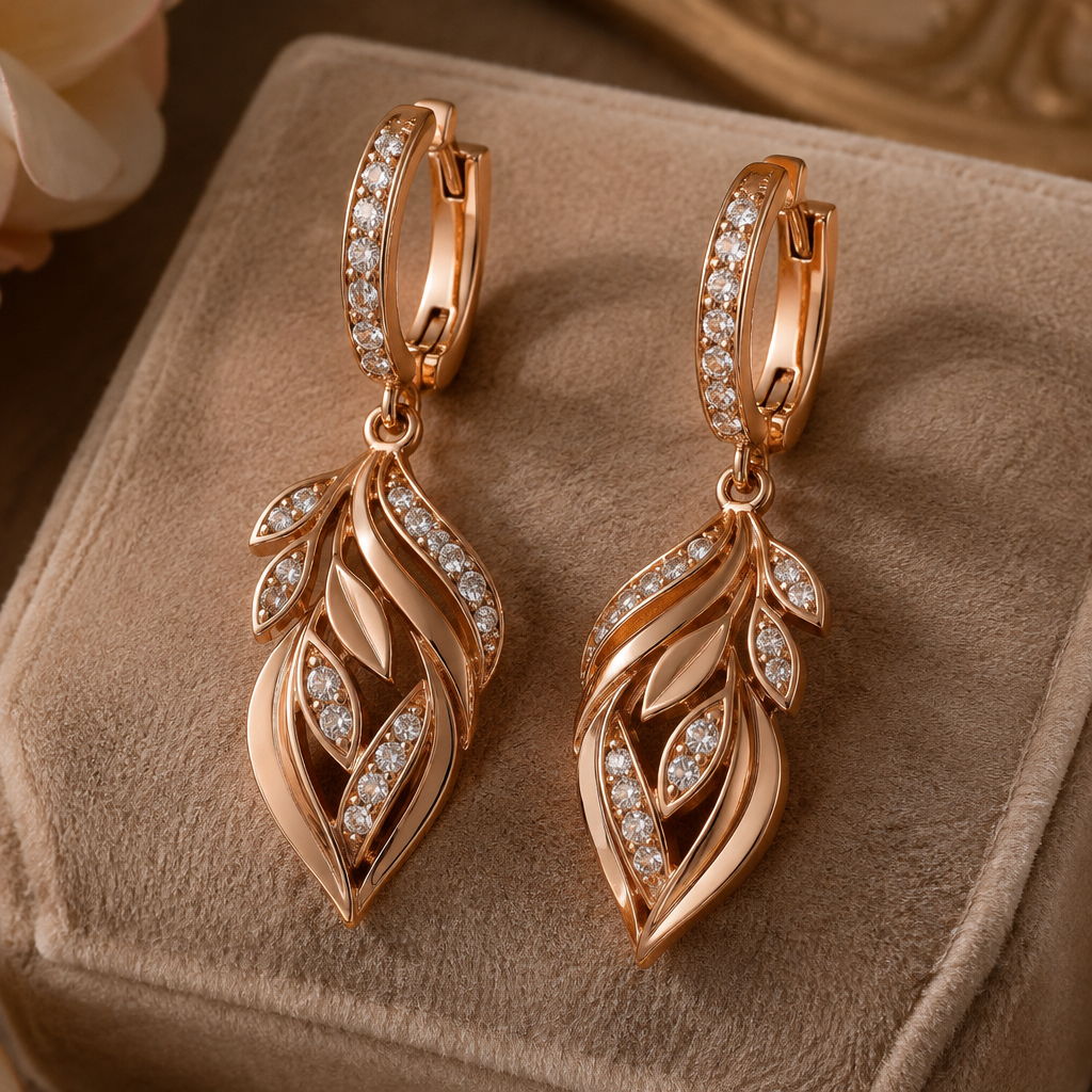 A luxury women's earrings made of copper suitable for gift
photorealistic jewelry design, A luxury women's earrings made of copper suitable for gift, luxury style, just the design no text