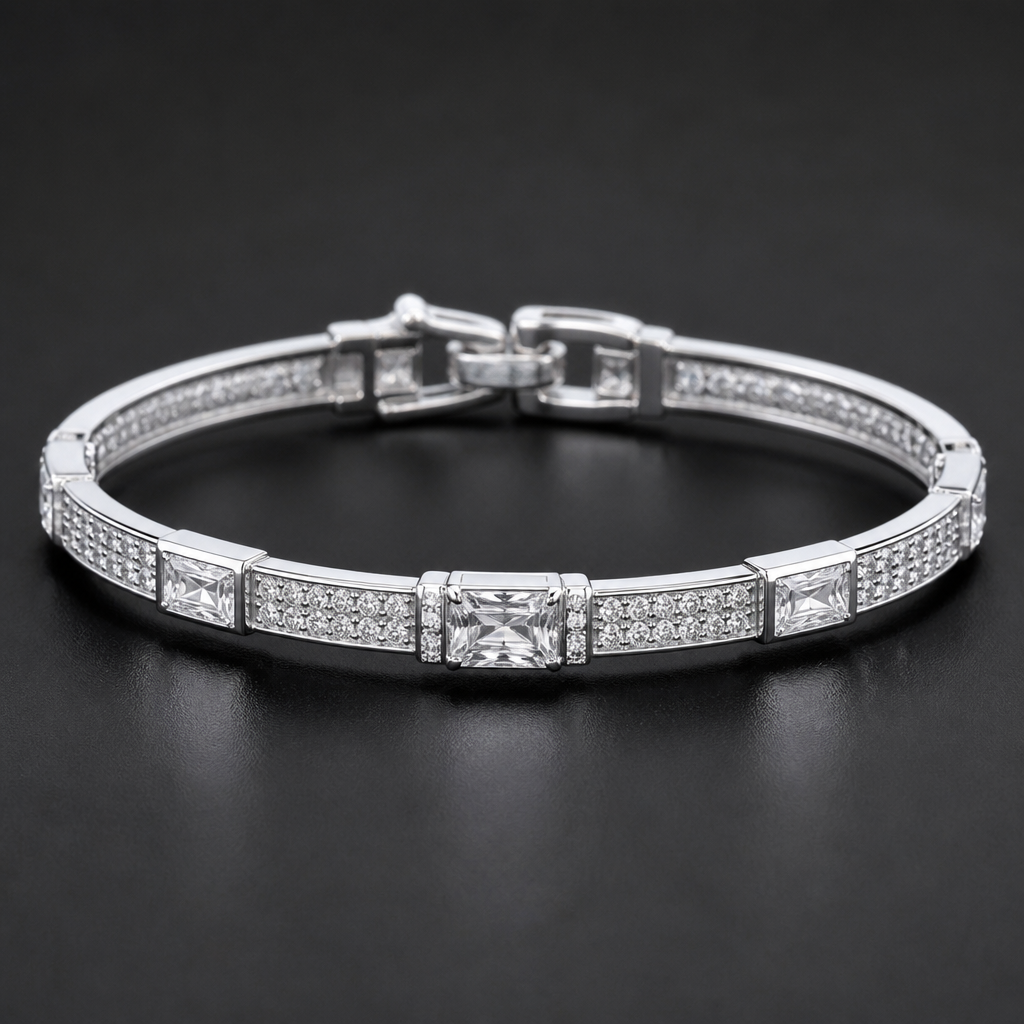 A women's bracelet with diamond stones suitable for formal
photorealistic jewelry design, A women's bracelet with diamond stones suitable for formal, modern style, just the design no text