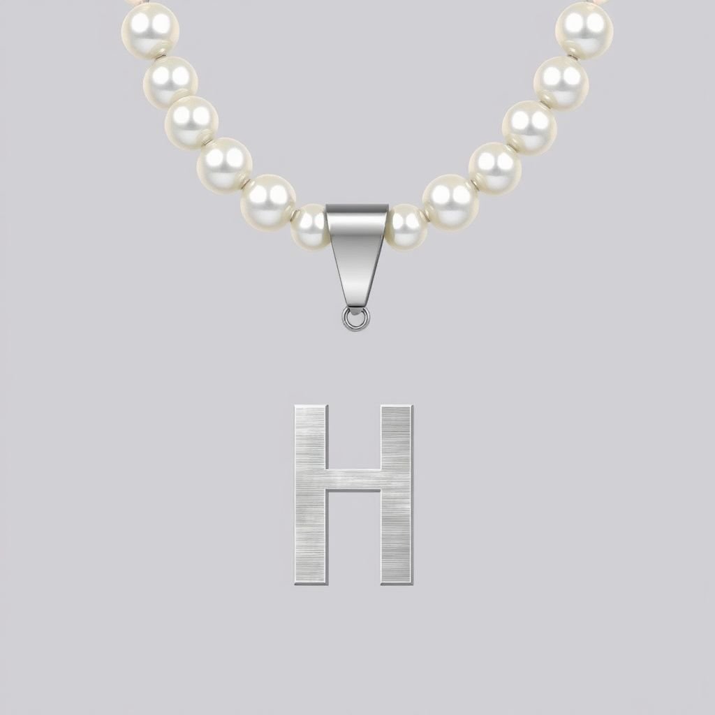 A letter H with a pearl necklace