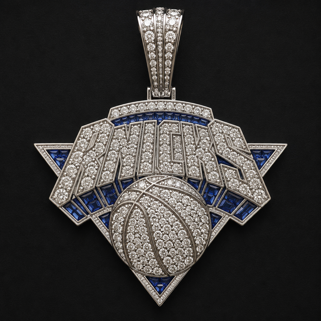 Pendent of the New York knicks logo with diamonds
photorealistic jewelry design, Pendent of the New York knicks logo with diamonds , just the design no text