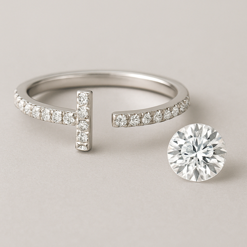 White gold pave t bar ring with 1 carat round stone disconnected