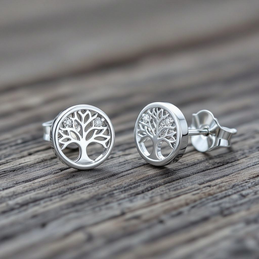 Пуссеты винтовой замок круглый символ цветка жизни с маленьким фианитом по центру