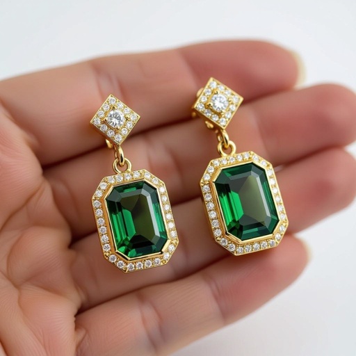 Green sapphire dangle earrings with diamond 