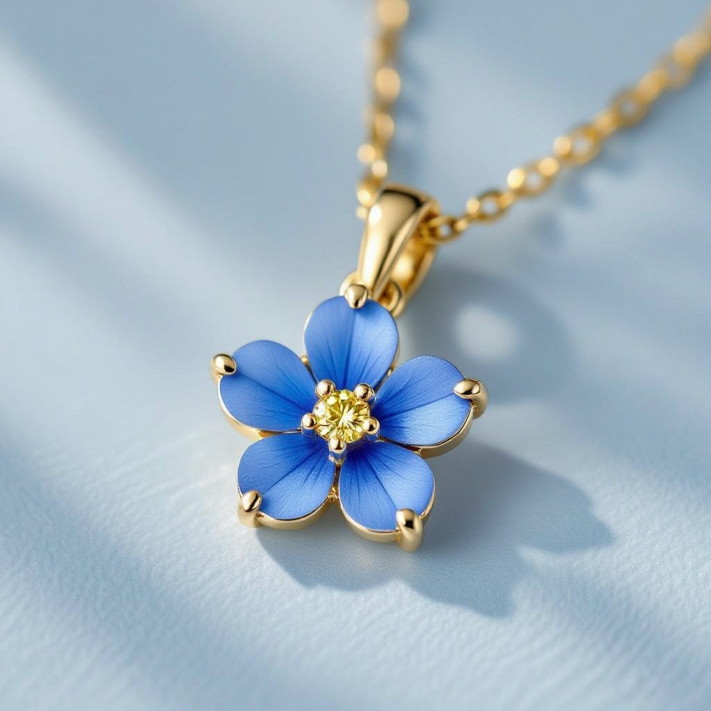 Create a forget me not flower pendant.  The petals are formed using paved light blue sapphires.  The center stone is 1 yellow diamonds 