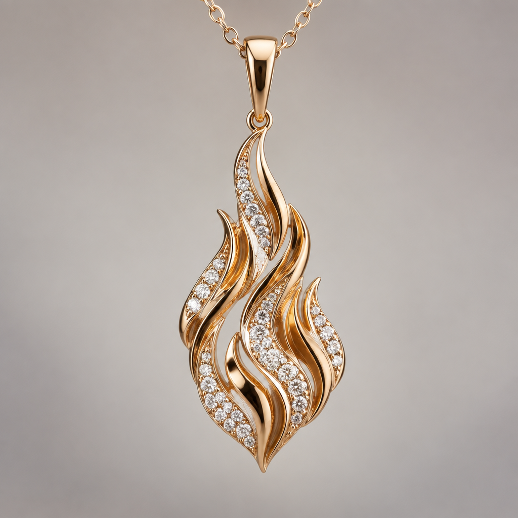 A women's pendant. подвеска в виде языков пламени женская
photorealistic jewelry design, A women's pendant. подвеска в виде языков пламени женская, modern style, just the design no text