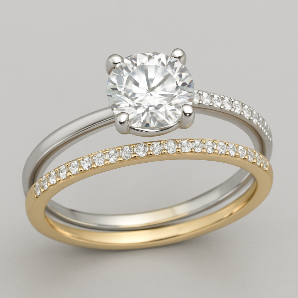 White gold accent  ring 1 carat  with disconnected pave t bar band