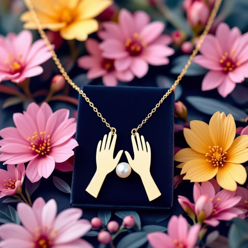 Украшение на шею золотая цепочка с подвеской в виде двух ладоней которые держат жемчужину по центру
