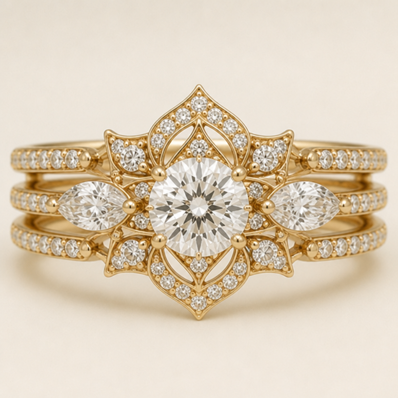 Redesign this ring
edit the attached jewelry design with these instructions: Redesign this ring. keep it photorealistic, just the design no text