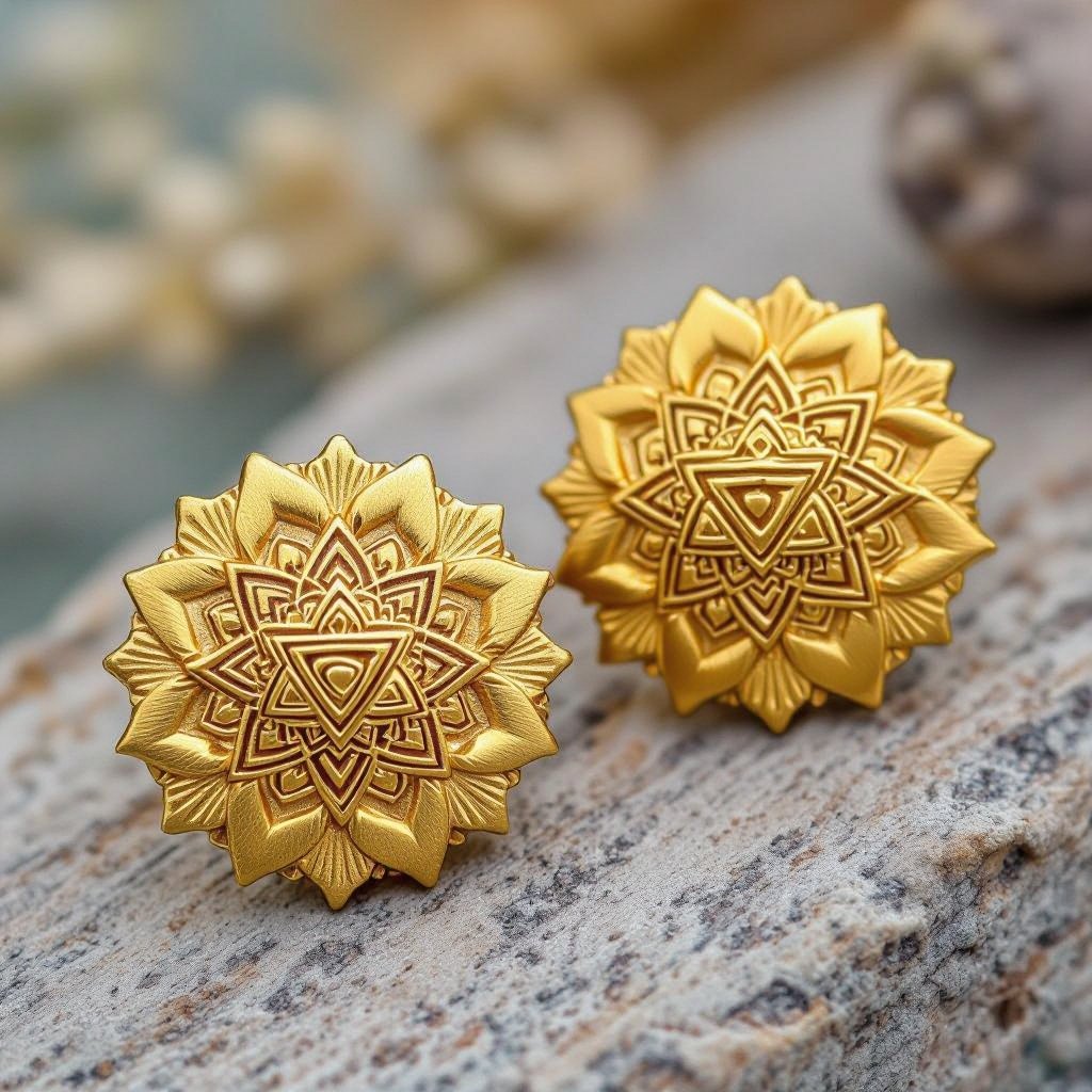  золотые матовые серьги в виде изображения чакры сахасрары