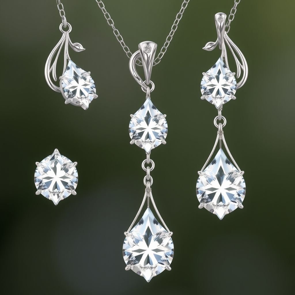 Boho sterling silver jewelry set with only gorgeous transparent diamonds.