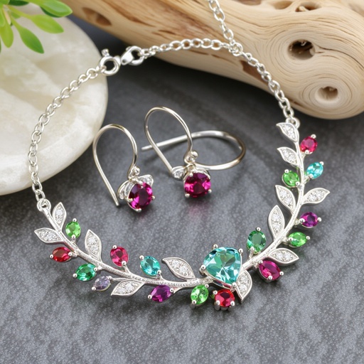 Necklace ,earring and ring design with colorful spinel