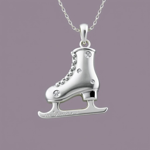 Silver Pendant shape one ice skate with turquoise stripe inside the low thin part blade