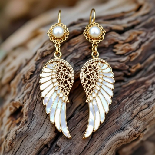 Серьги в виде белого крыла ангела из перламутра в золоте