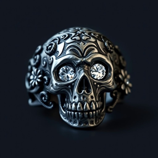 Sugar skull ring with white topaz accents set in flowers