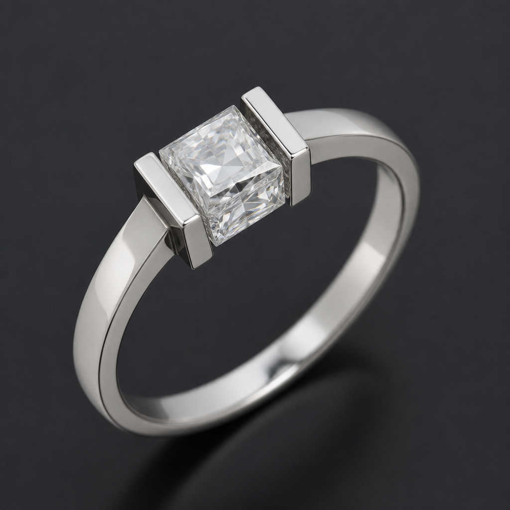 . Refinement: diamond in cube shape
photorealistic jewelry design, . Refinement: diamond in cube shape, Geometric style, just the design no text