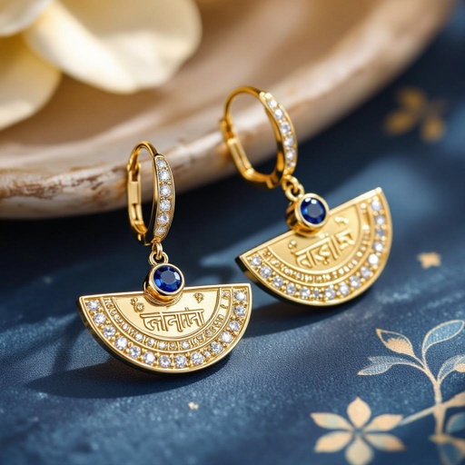 Серьги золотые в форме тонкого изящного полумесяца, полукруг как продолжение застежки, на полукруге надписи мантрами на санскрите