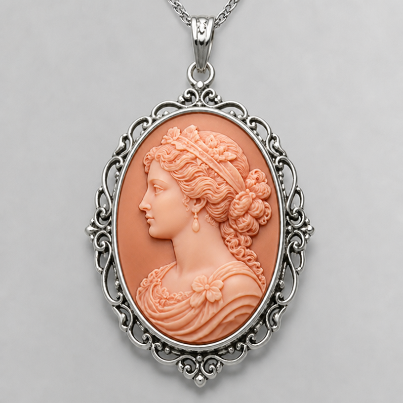 Make the peach colored
edit the attached jewelry design with these instructions: Make the peach colored. keep it photorealistic, just the design no text