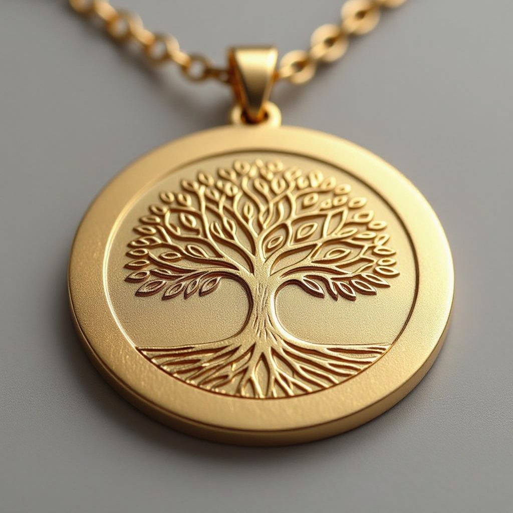 Золотой матовый медальон золотое выгравированное дерево