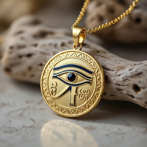 Золотой матовый медальон в форме египетского глаза тора 