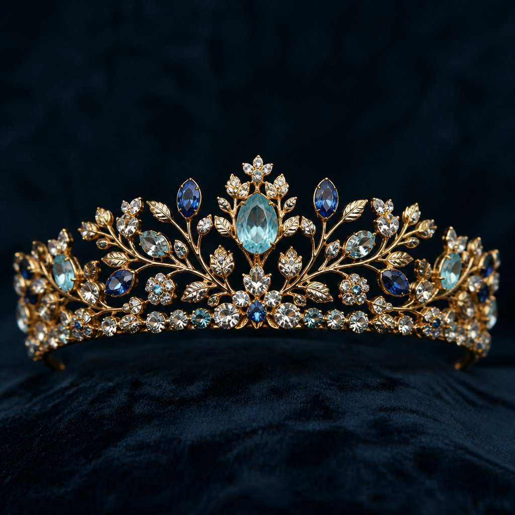 A vintage women's tiara made of gold with sapphire and diamond and aquamarine stones suitable for daily wear, highly ornate, intricate and elaborate, richly detailed. delicado y sencillo con ramitas
photorealistic jewelry design, A vintage women's tiara made of gold with sapphire and diamond and aquamarine stones suitable for daily wear, highly ornate, intricate and elaborate, richly detailed. delicado y sencillo con ramitas, vintage style, just the design no text