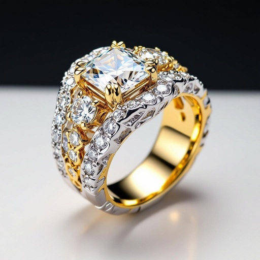 Finished at the atelier just this week, this ring inspired by the interlocking stonework of early Japanese castles, characterized by the use of carefully selected stones that mostly their natural form. My boulders are made of white gold, with the gaps filled with fine gold. The interior of the ring hoop is lined with polished yellow gold. Hand-carved in wax and cast in white gold using the lost wax technique, the ring retains its casting crust formed through a technically flawless casting process. In contrast with the distinctive weathered look of the white gold, the Renaissance-inspired table-cut diamond at the ring's center shows clear, minimalist architecture with strong mirror-like reflections.