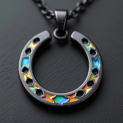 Create a design of iron horseshoe of modern enamel colored