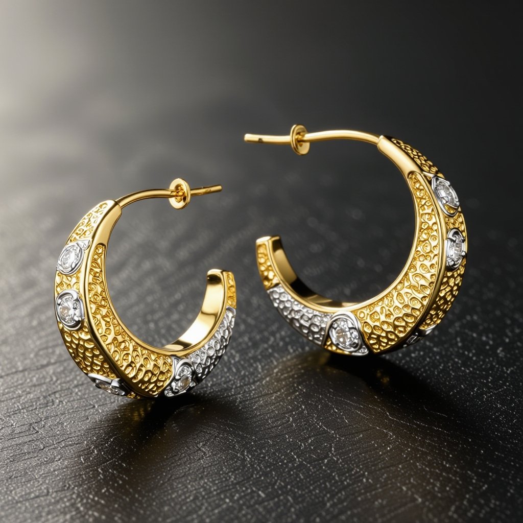 Золотые серьги полукруг половинка горящего солнца мятое неровное золото лучи волнистые другая половинка круга серебряная 