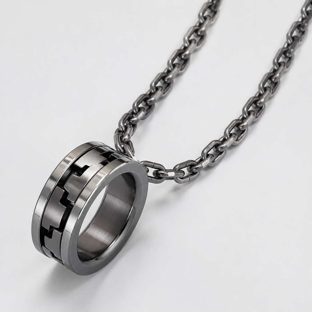 A men's ring. taz spinning links to a necklace
photorealistic jewelry design, A men's ring. taz spinning links to a necklace, modern style, just the design no text